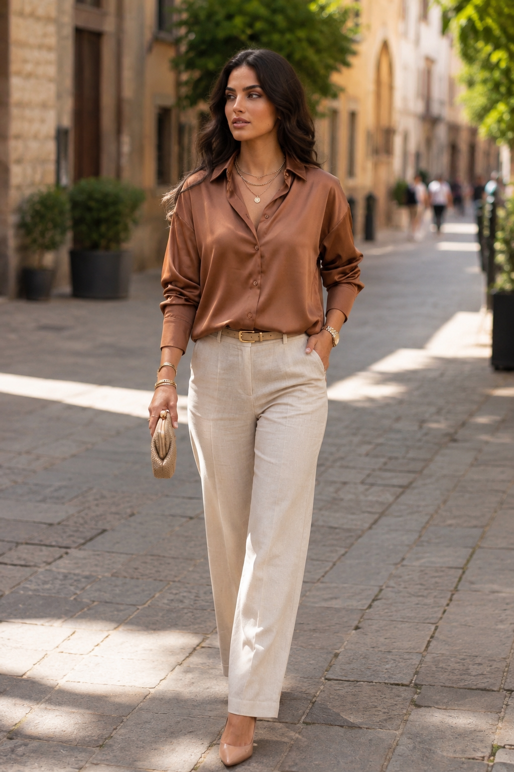 Mocha Premium Satin Oversized Shirt