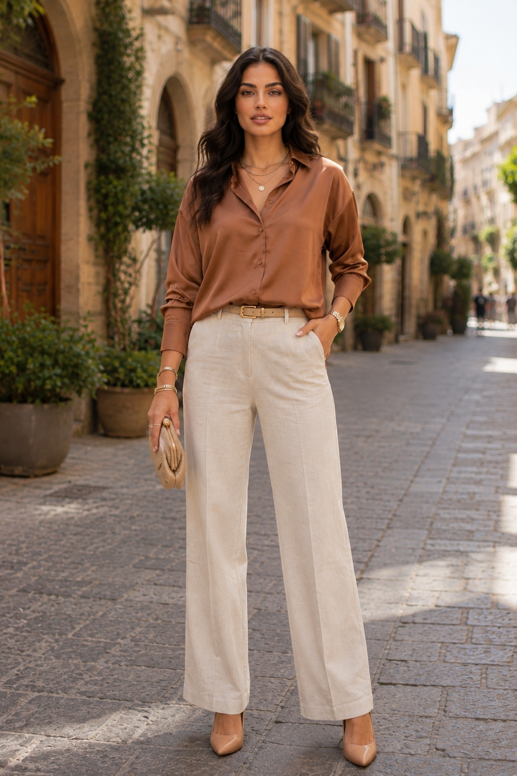 Mocha Premium Satin Oversized Shirt