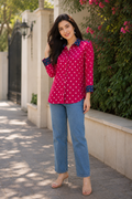 Hot Pink & Indigo Modal Silk Bandhej Ajrakh Fusion Shirt