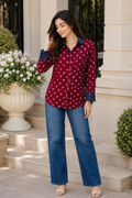 Maroon & Indigo Modal Silk Bandhej Ajrakh Fusion Shirt