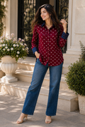 Maroon & Indigo Modal Silk Bandhej Ajrakh Fusion Shirt