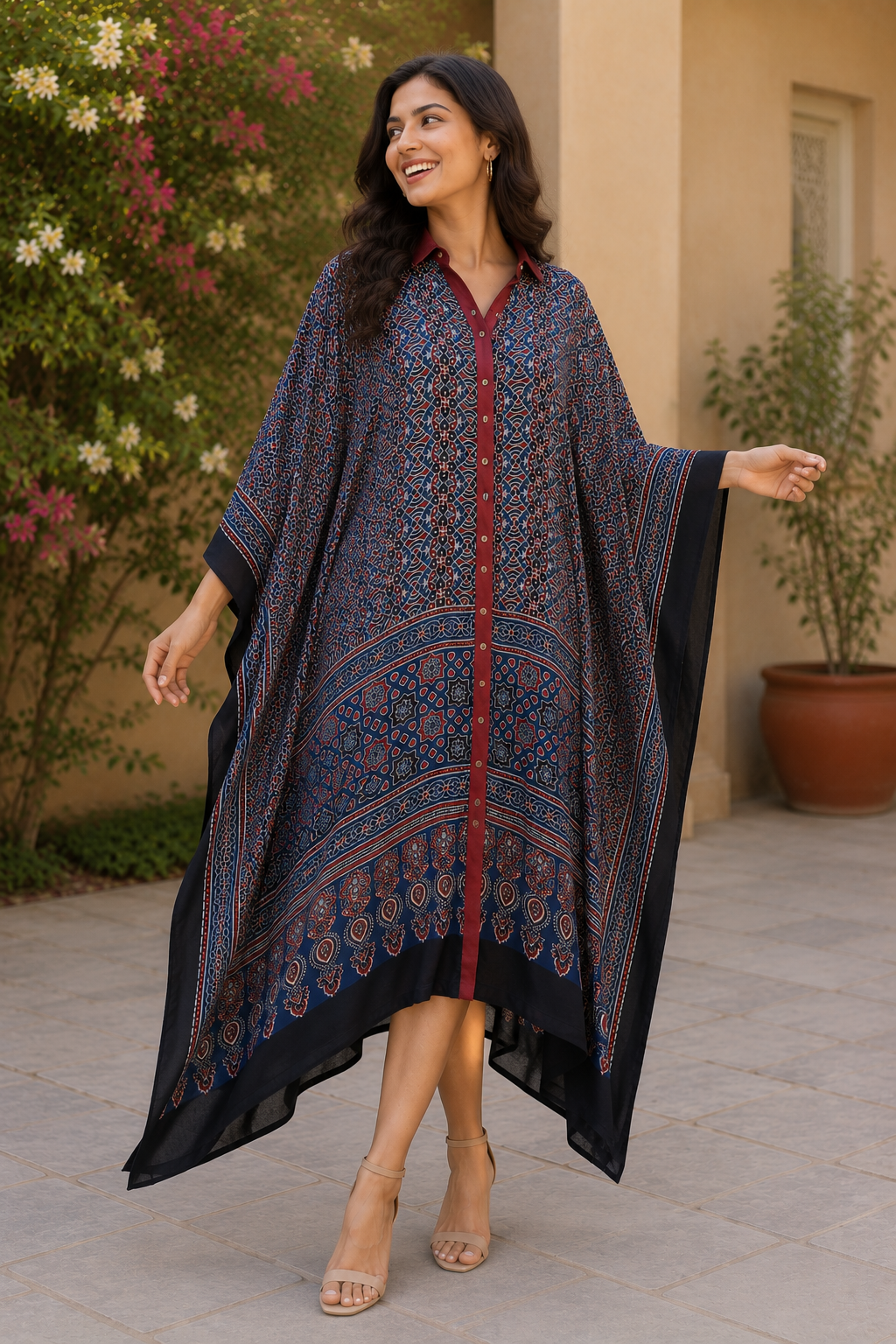 Indigo Rangrez Natural Dye Modal Silk Ajrakh Kaftan