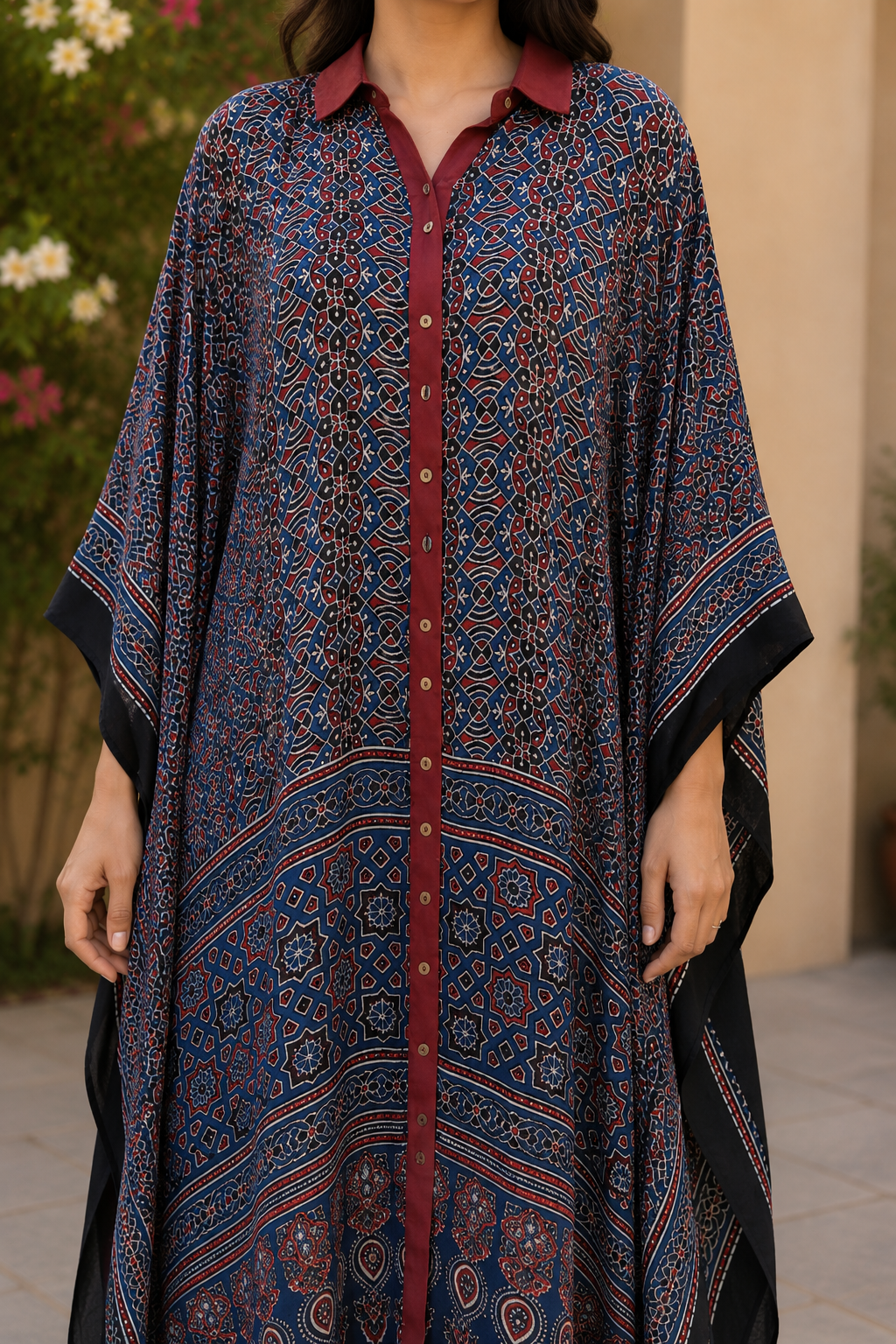 Indigo Rangrez Natural Dye Modal Silk Ajrakh Kaftan