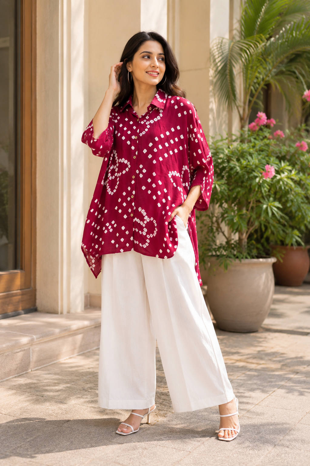 The Red Bandhani Kaftan Shirt