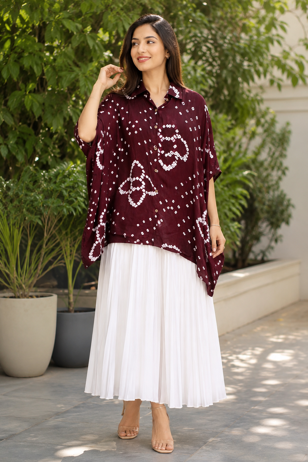 The Wine Bandhani Kaftan Shirt