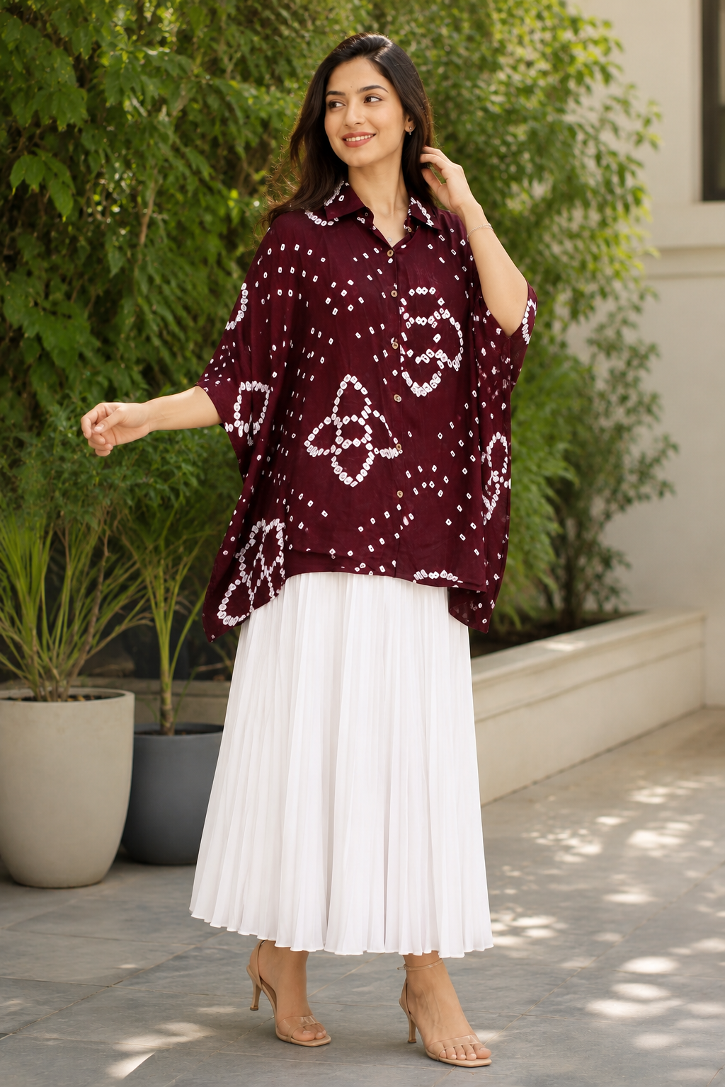 The Wine Bandhani Kaftan Shirt