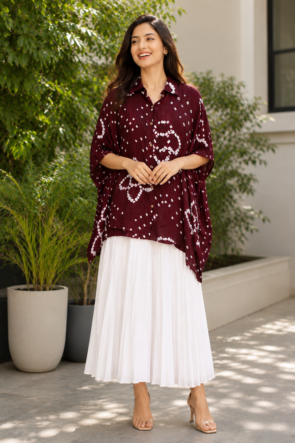 The Wine Bandhani Kaftan Shirt