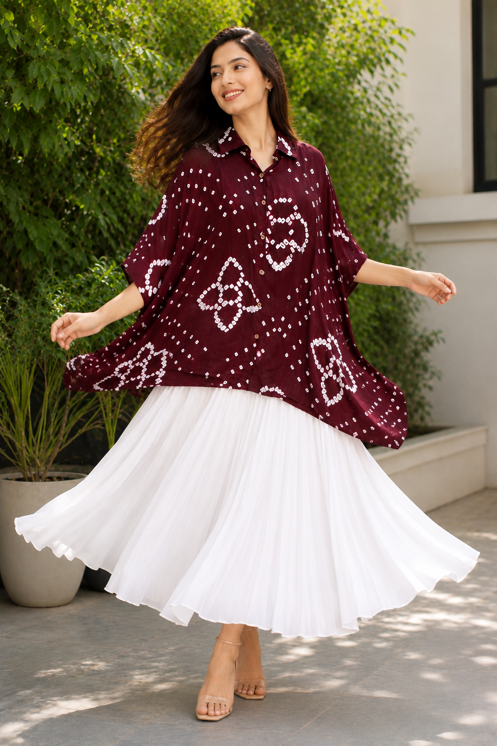 The Wine Bandhani Kaftan Shirt