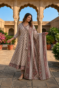 Vintage Rose Handblock Angrakha Cotton Anarkali Set