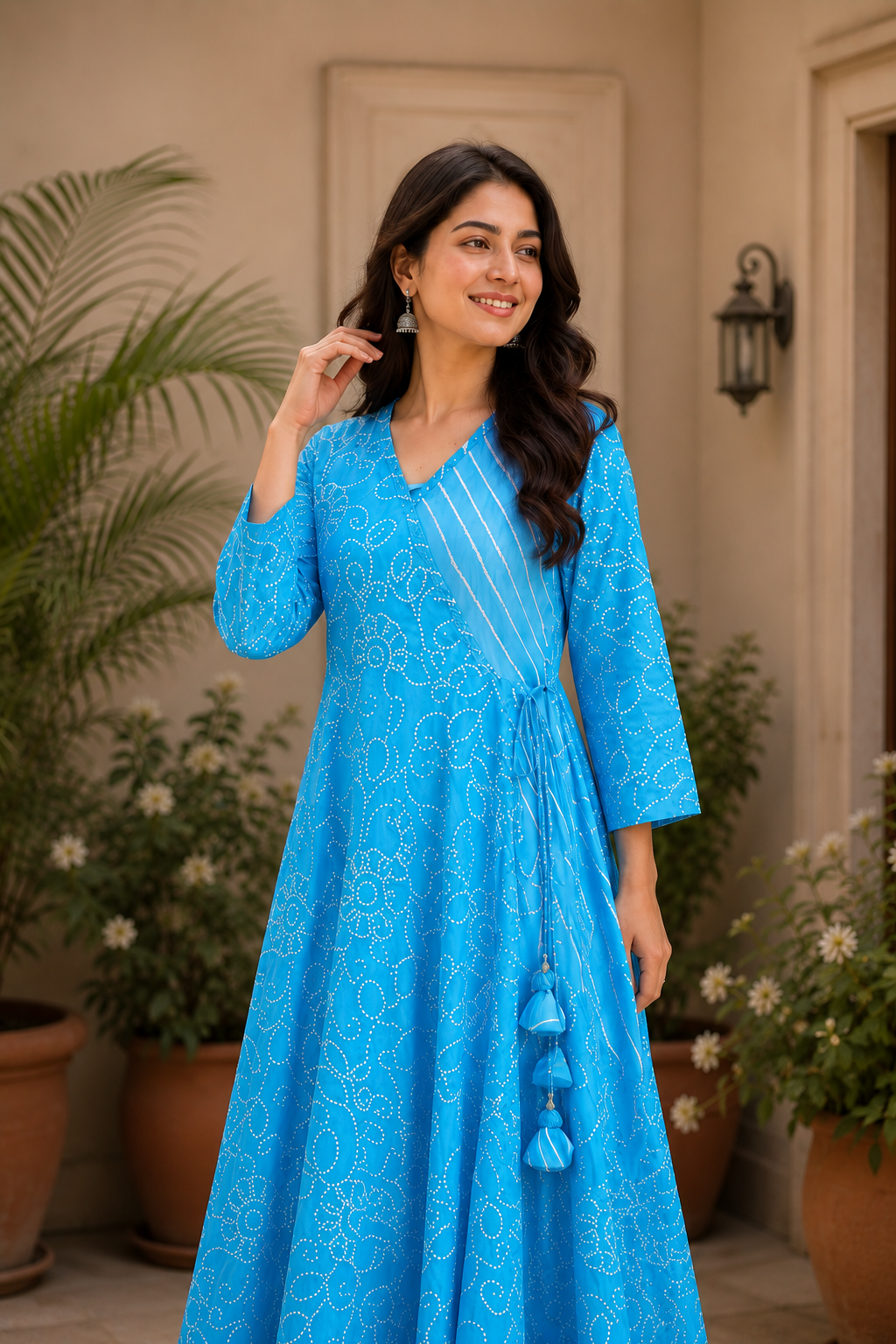 Neelambari Bandhani Angrakha Anarkali Set