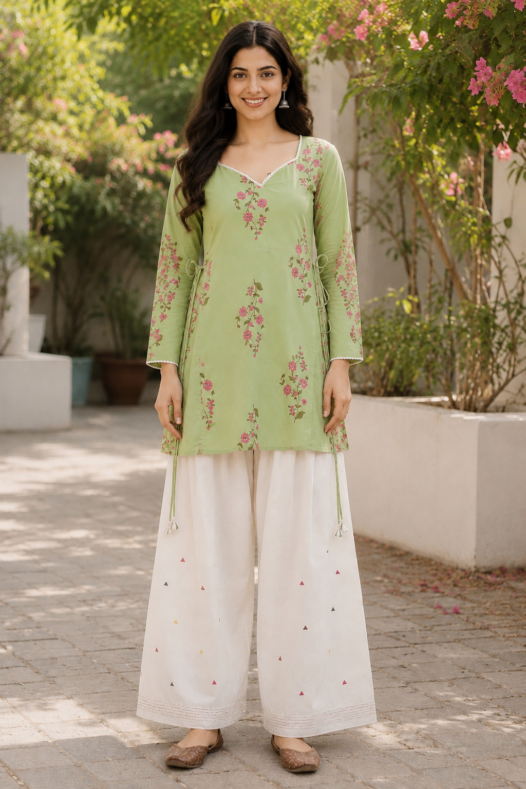 Lime Bloom Side-Tie Kurta & Farshi Salwar Set