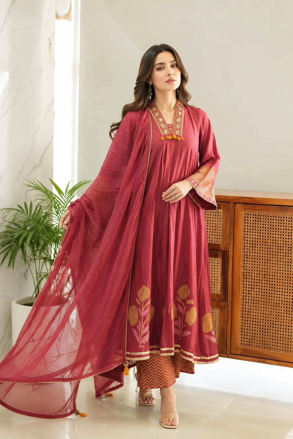 Ruhani Handblock Anarkali Set