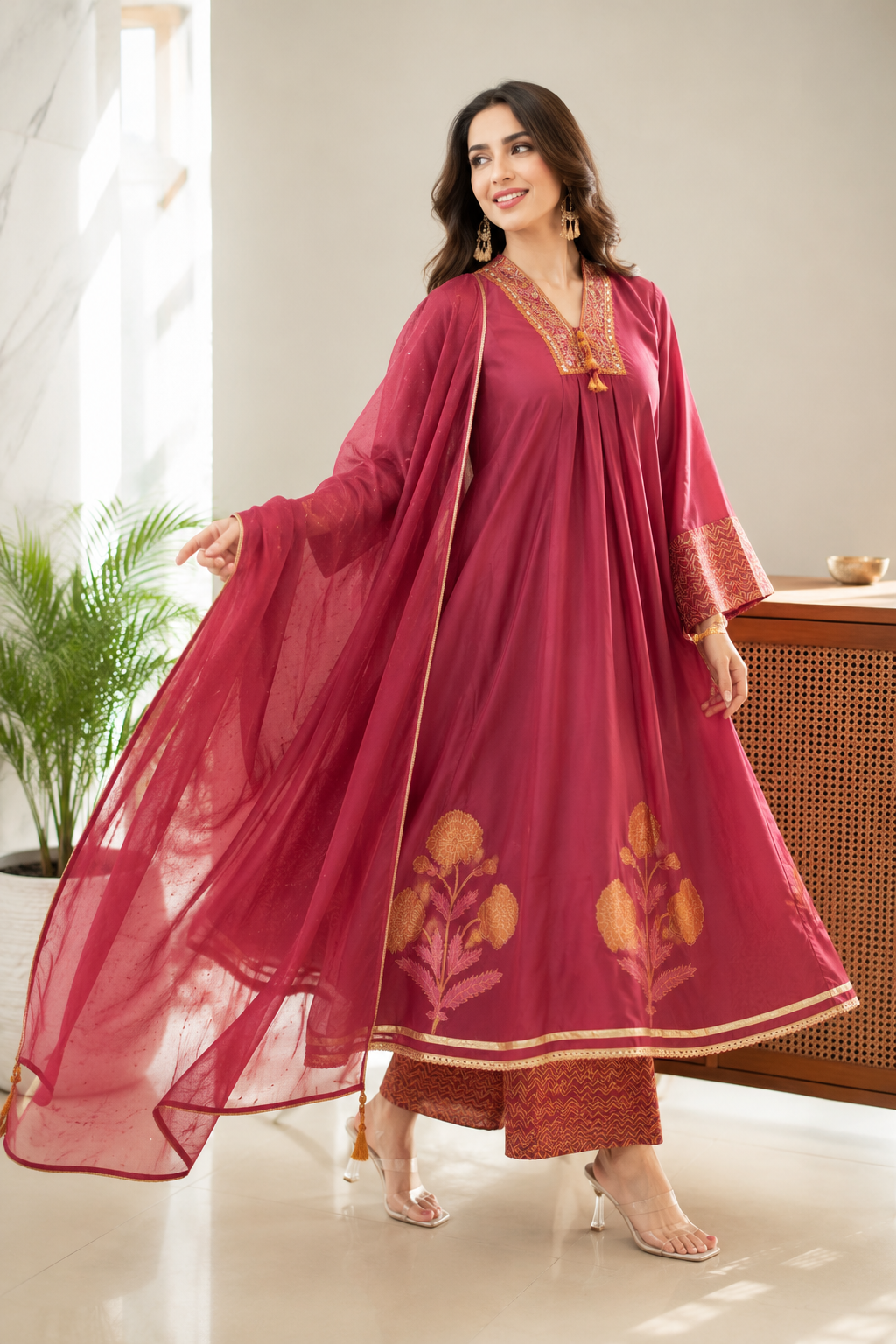 Ruhani Handblock Anarkali Set