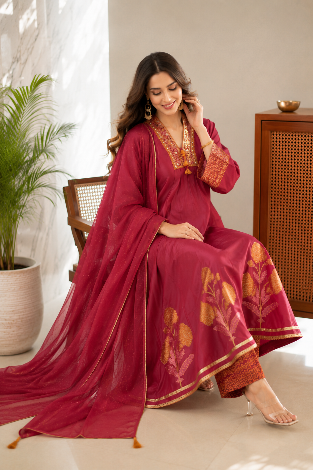 Ruhani Handblock Anarkali Set