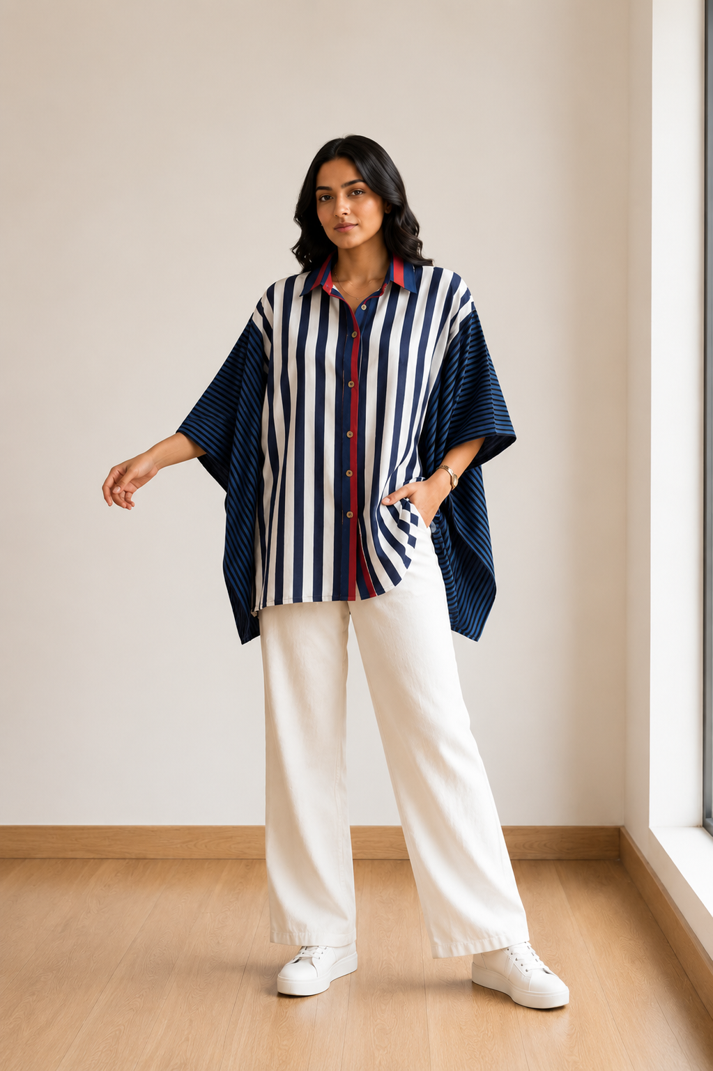 Indigo & Ivory Striped Kaftan Shirt