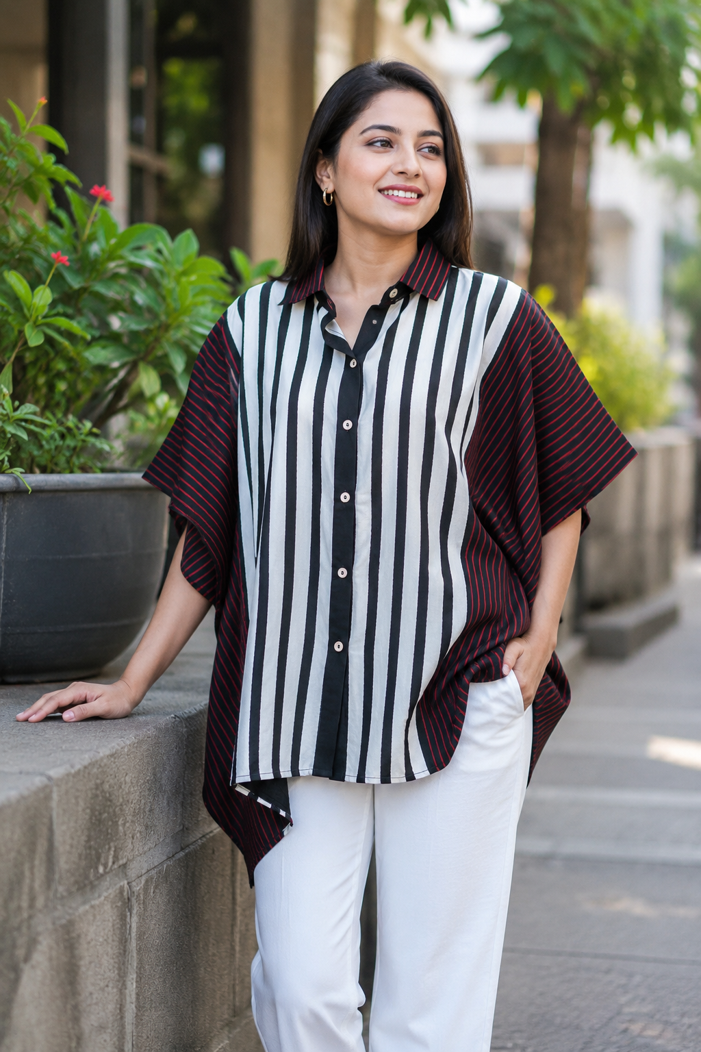 Onyx & Crimson Striped Kaftan Shirt