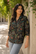 Midnight Kalamkari Silk Button-Down Shirt