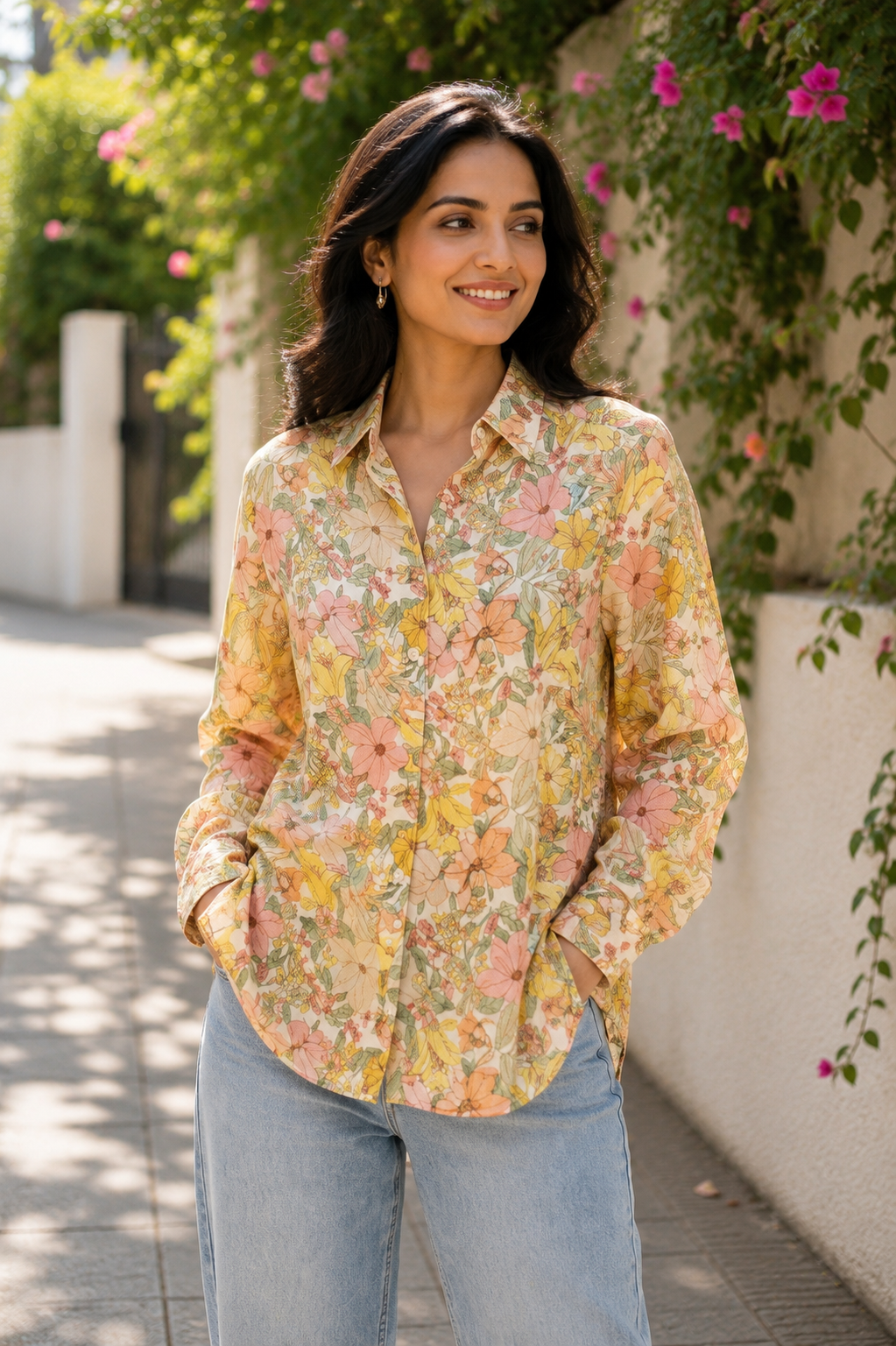 Sun-Kissed Retro Floral Cotton-Silk Shirt