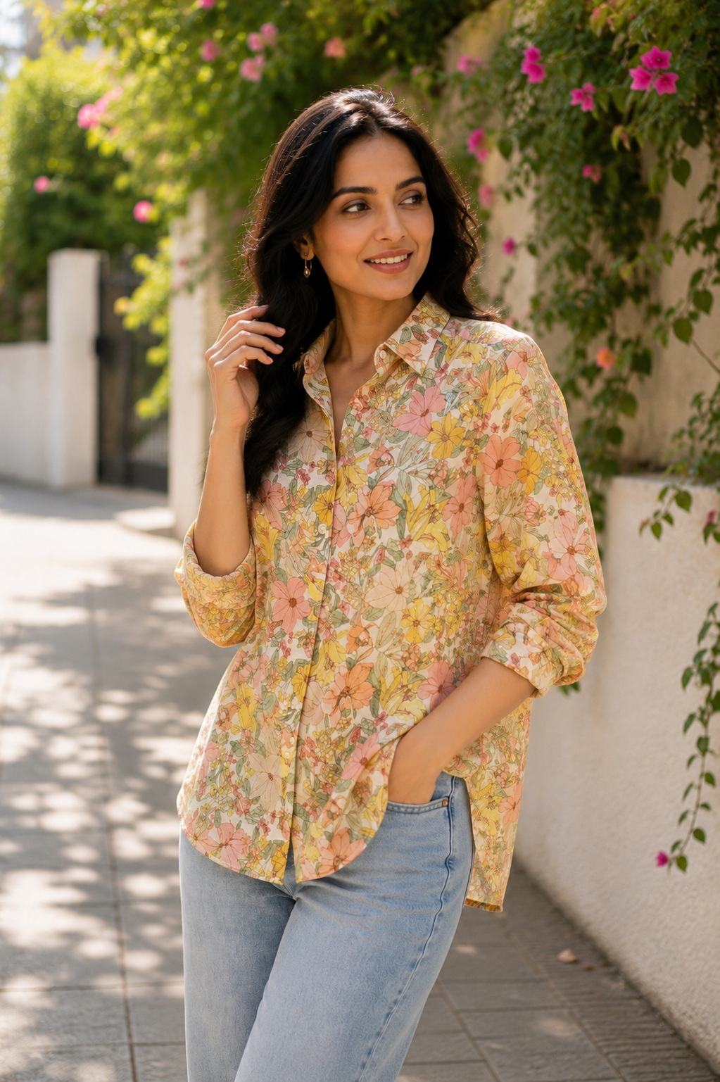Sun-Kissed Retro Floral Cotton-Silk Shirt