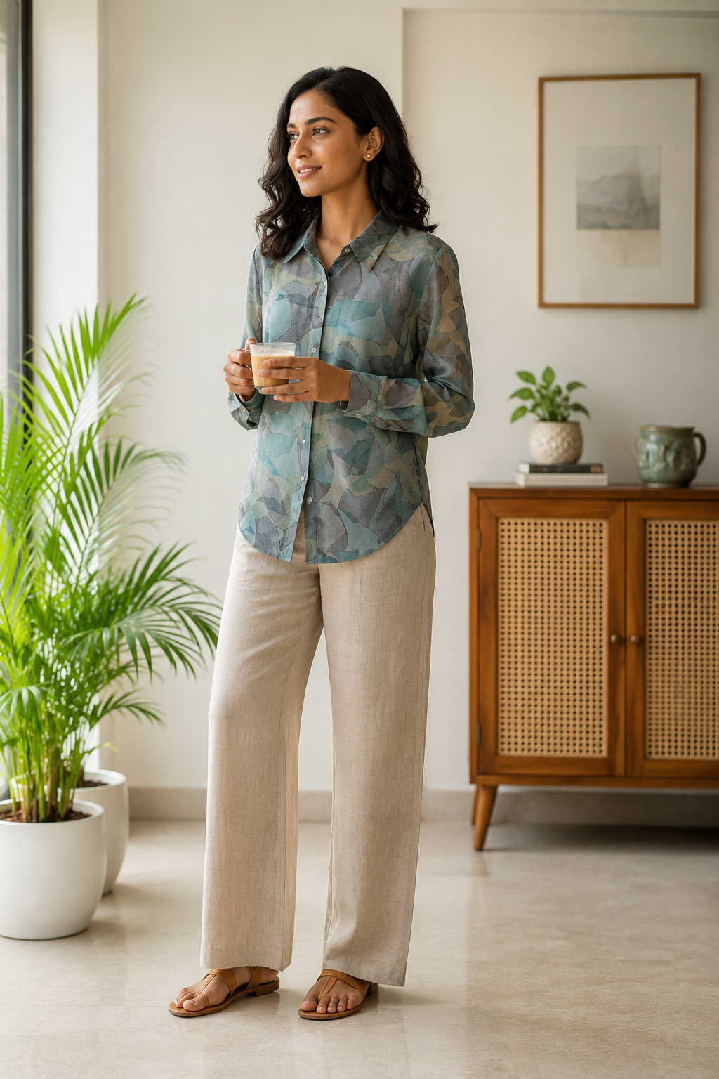 Sage & Ocean Abstract Silk Shirt