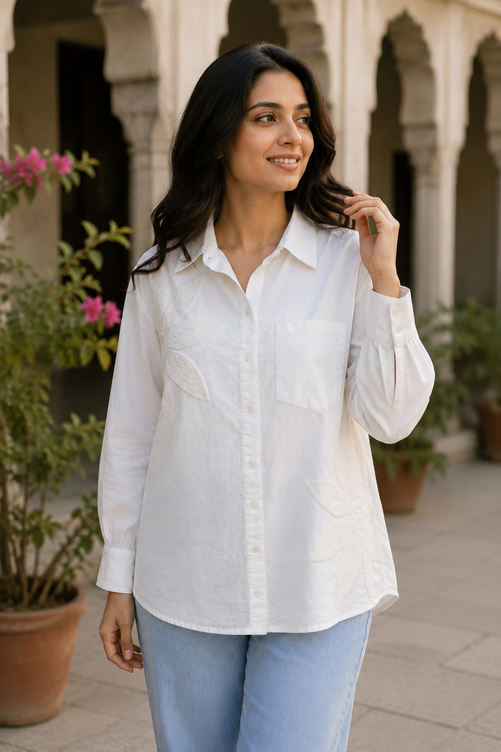 Ivory Bloom Cotton Shirt