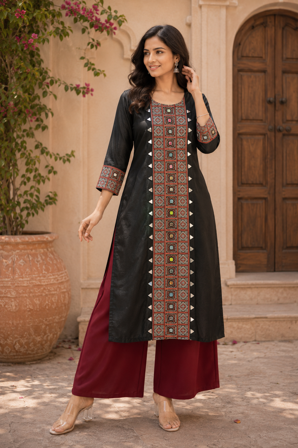 Noir Ajrakh Silk Kurta