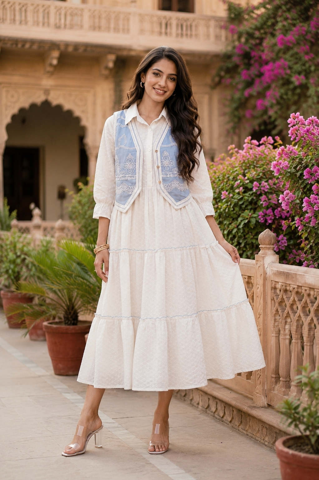 Ivory Bloom Dress with Embroidered Jacket