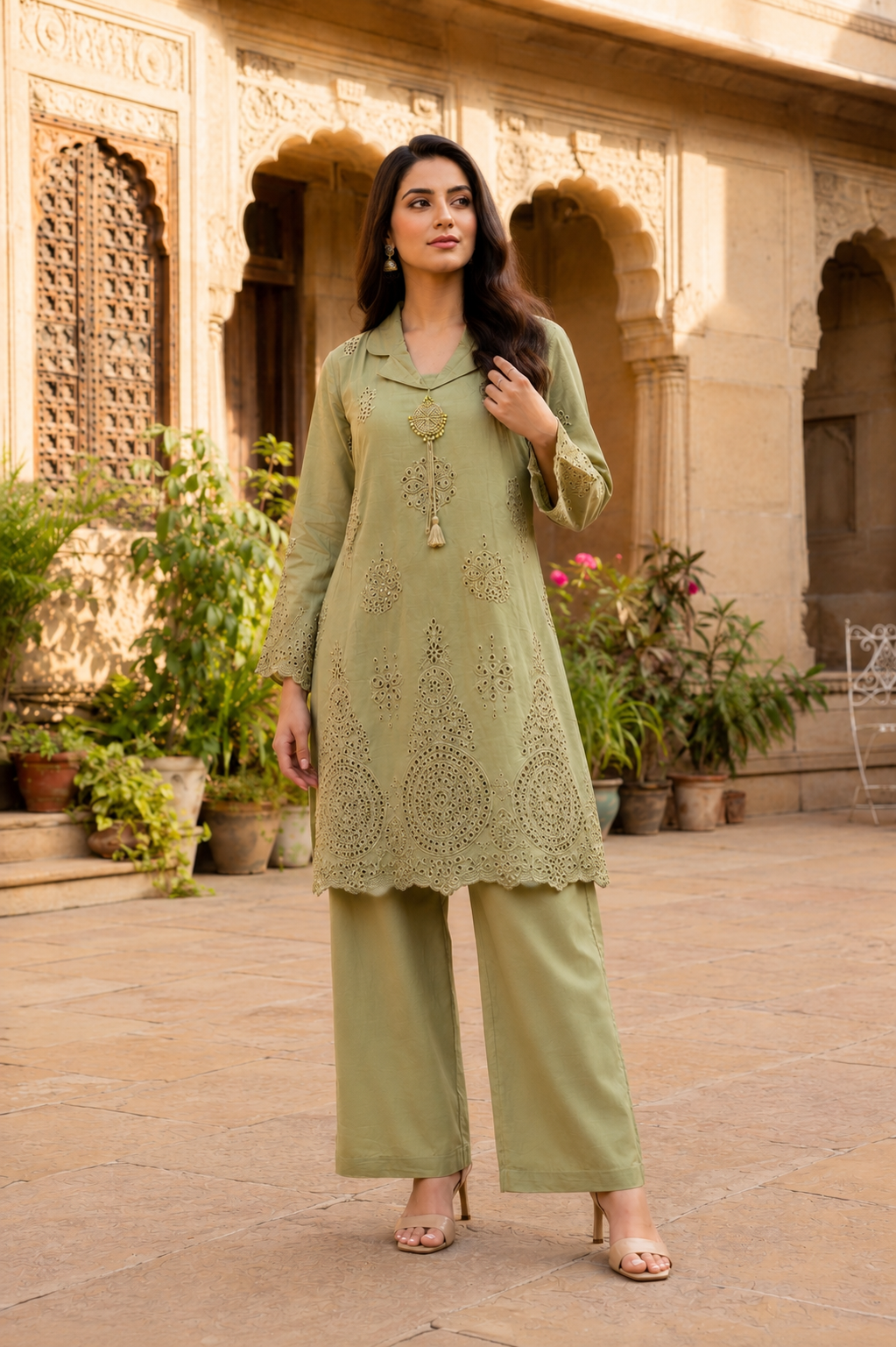 Sage Schiffli Co-ord Set