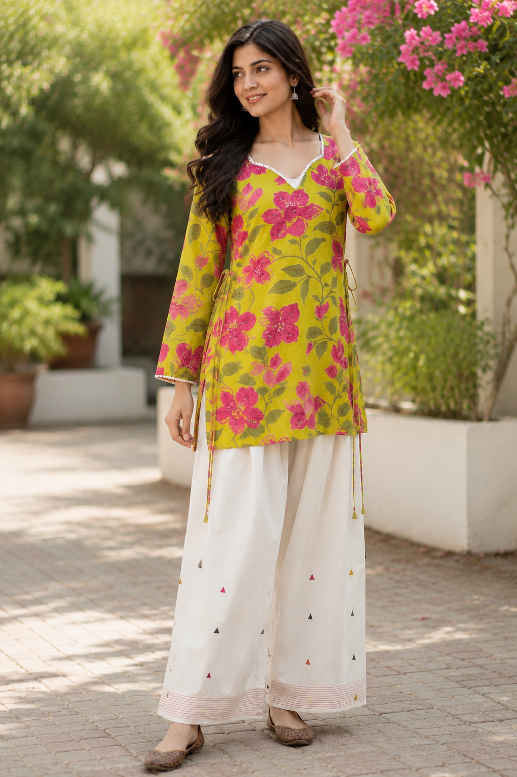 Lime Blossom Cotton Kurta & Farshi Salwar Set