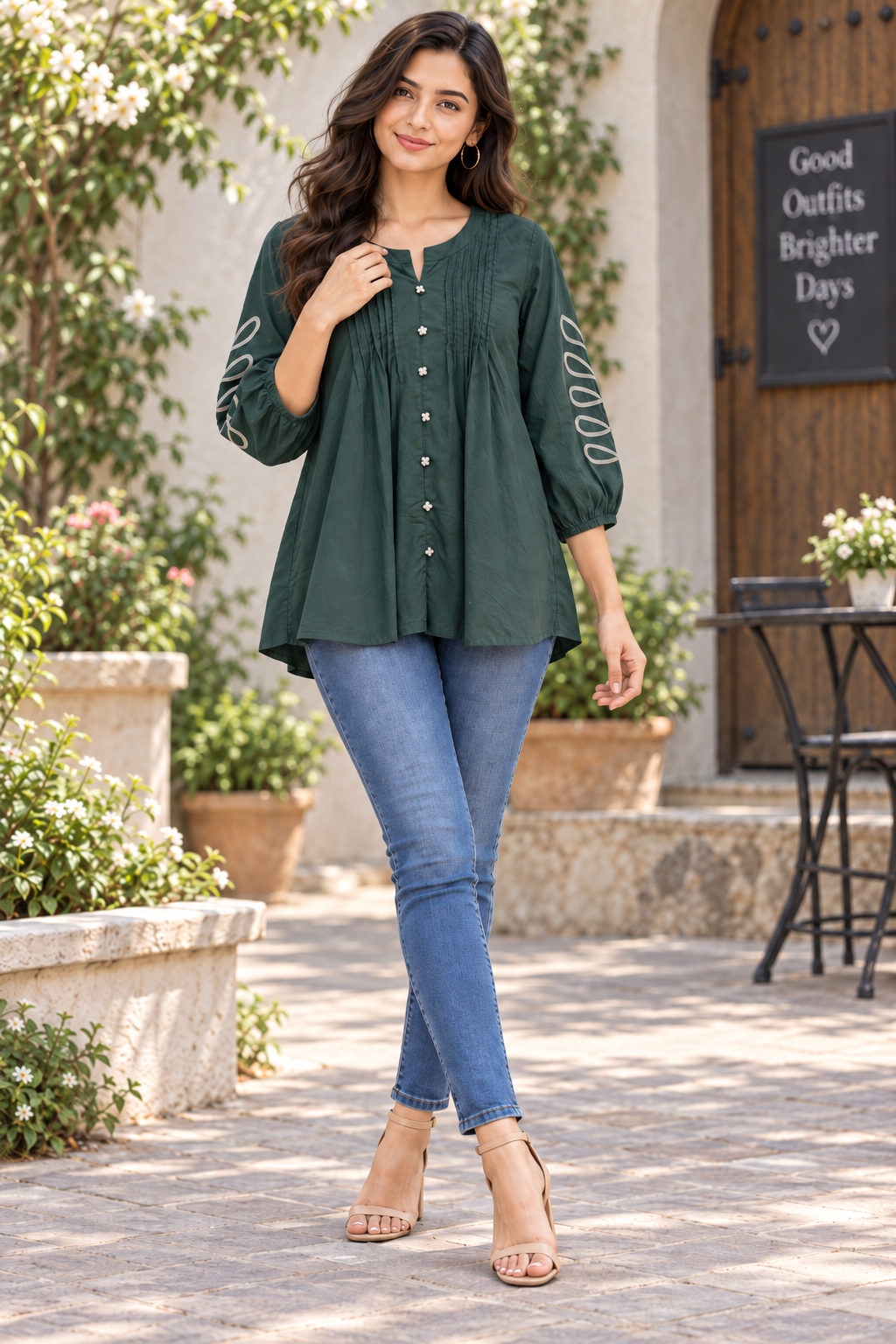 Emerald Grace Pleated Short Kurti