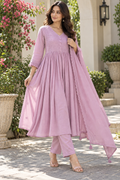 Mauve Mist Mul Cotton Anarkali Suit Set