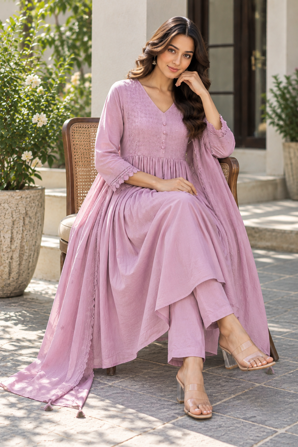 Mauve Mist Mul Cotton Anarkali Suit Set