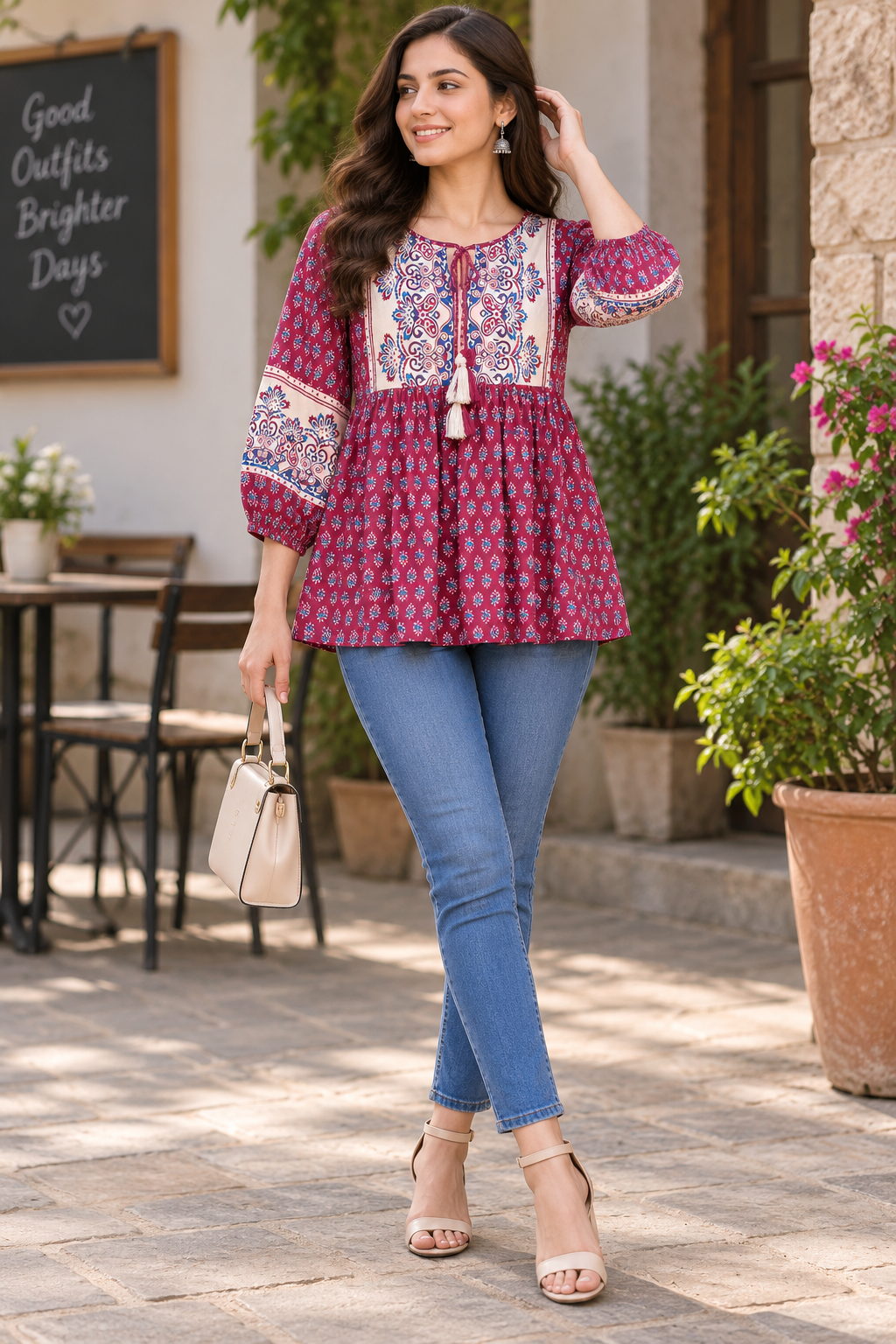 Crimson Heritage Yoke Flare Kurti