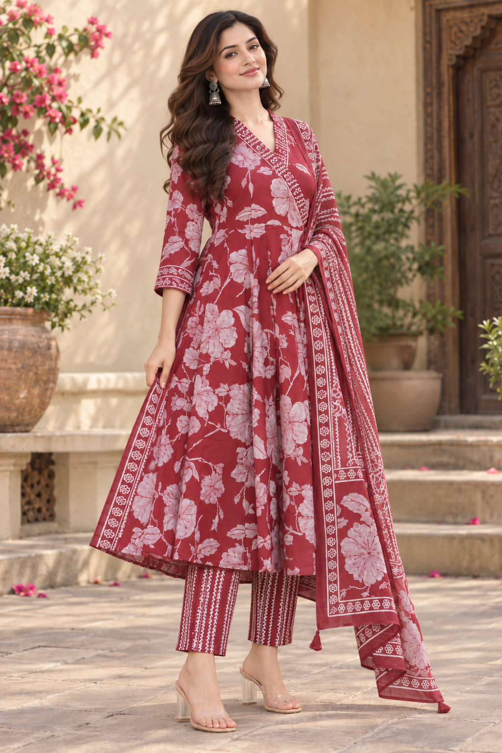 Maroon Blossom Floral Suit Set