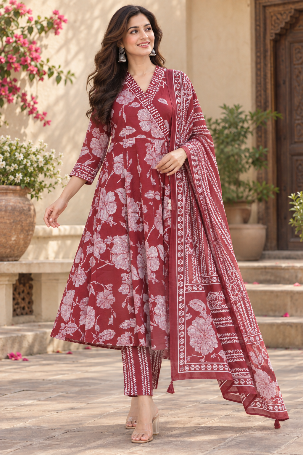 Maroon Blossom Floral Suit Set