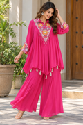 Fuchsia Bloom Embroidered Chiffon Sharara Co-ord Set