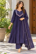 Midnight Amethyst Embroidered Mul Cotton Anarkali Suit Set