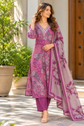 Mauve Blossom Floral Muslin Kurta Set