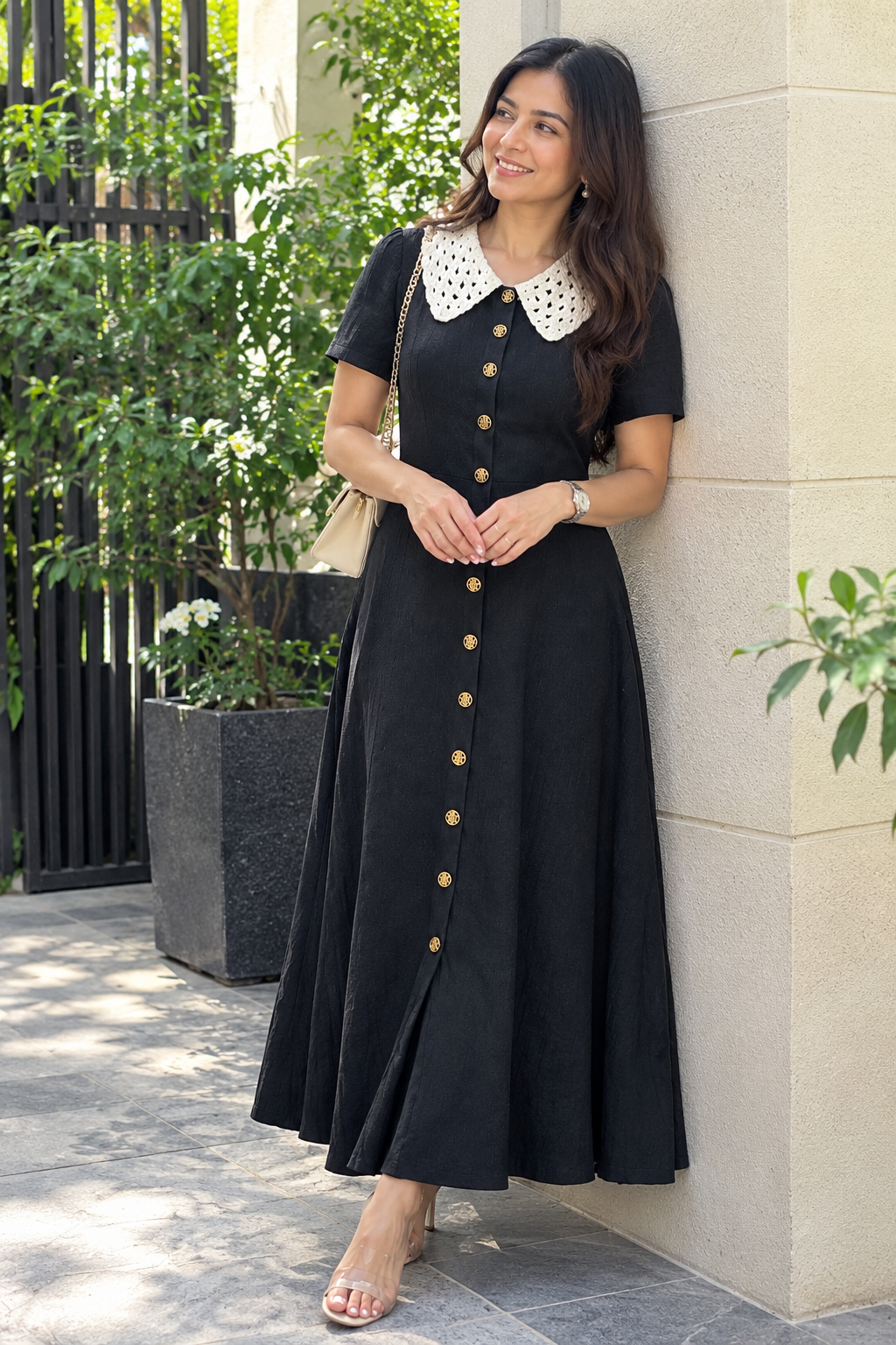 Noir Grace Knitted Crochet Collar Dress