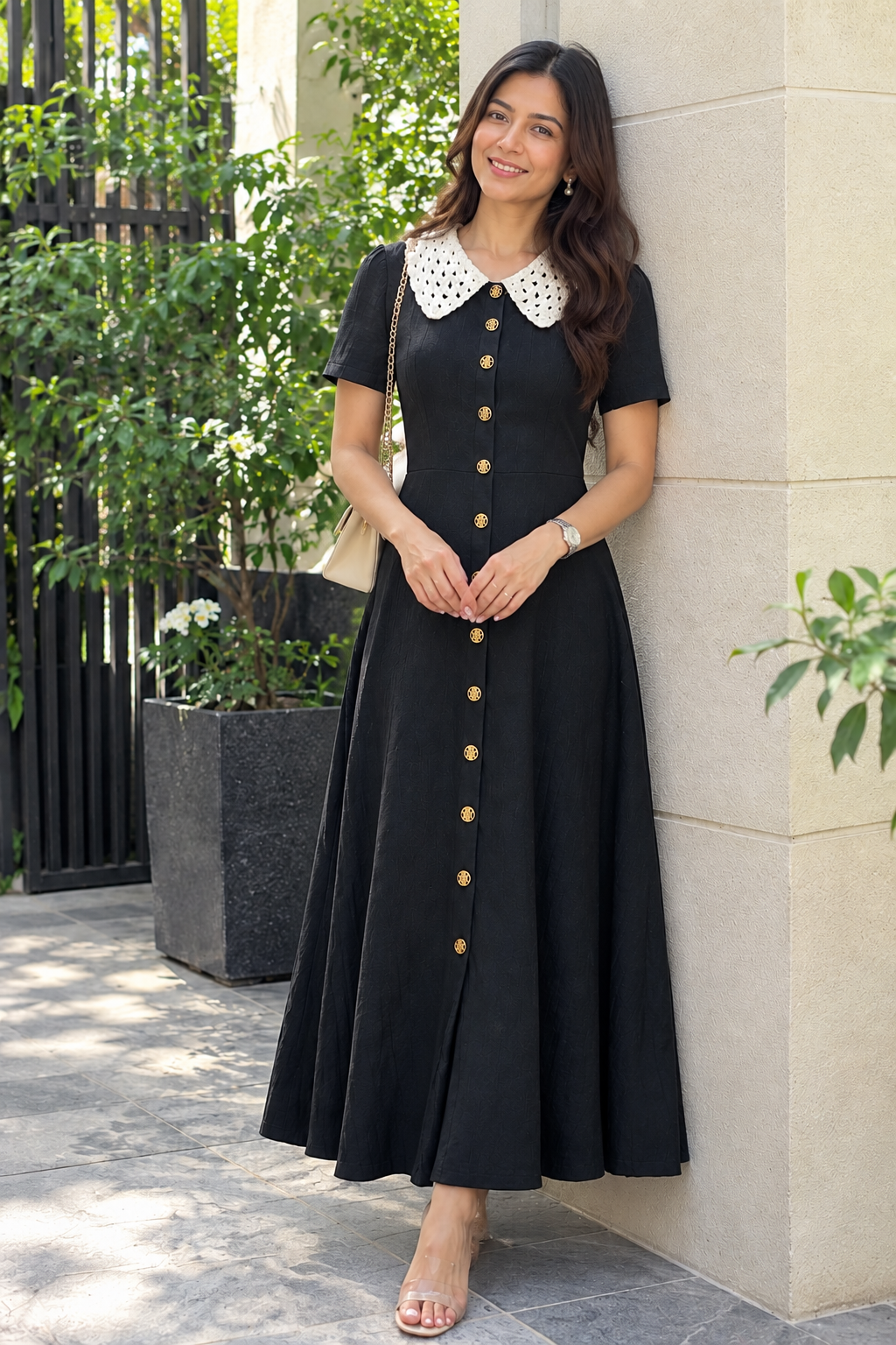 Noir Grace Knitted Crochet Collar Dress