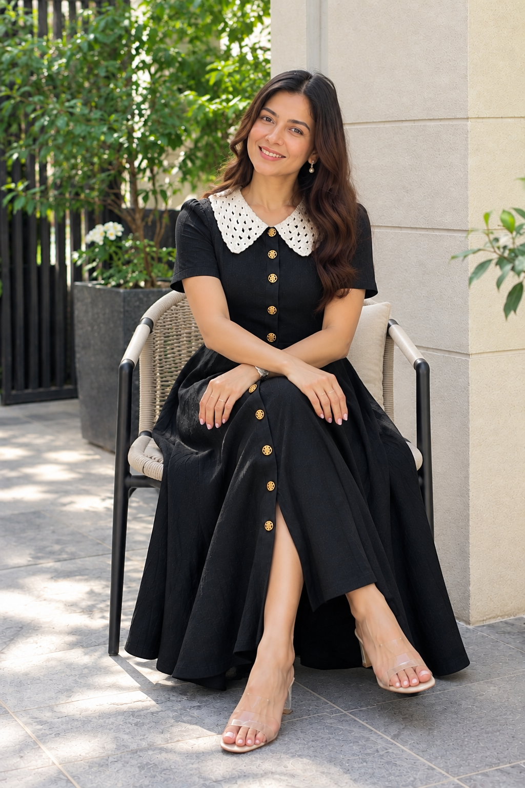 Noir Grace Knitted Crochet Collar Dress