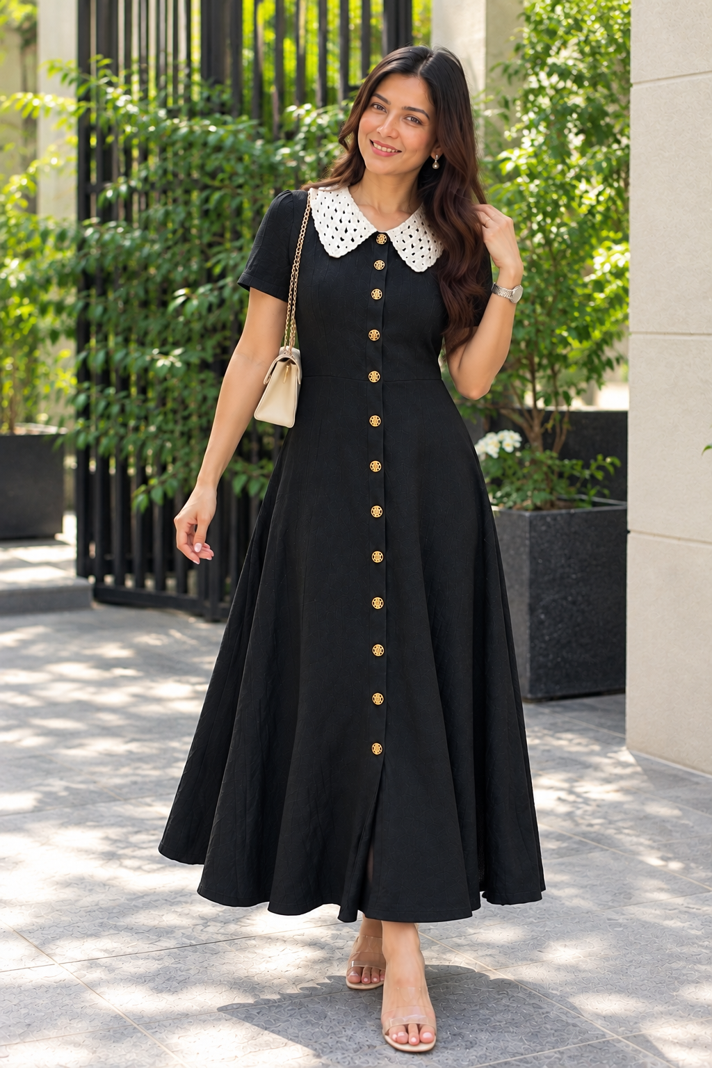 Noir Grace Knitted Crochet Collar Dress