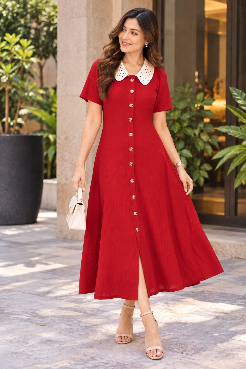 Scarlet Grace Knitted Crochet Collar Dress