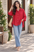 Statement Red High-Low Cotton Shirt
