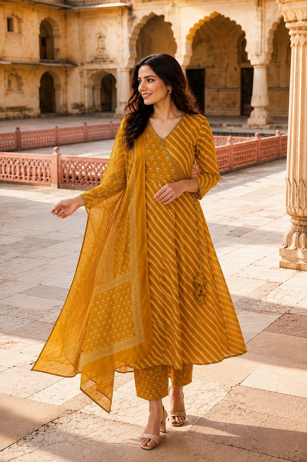 Marigold Leheriya Angrakha Set