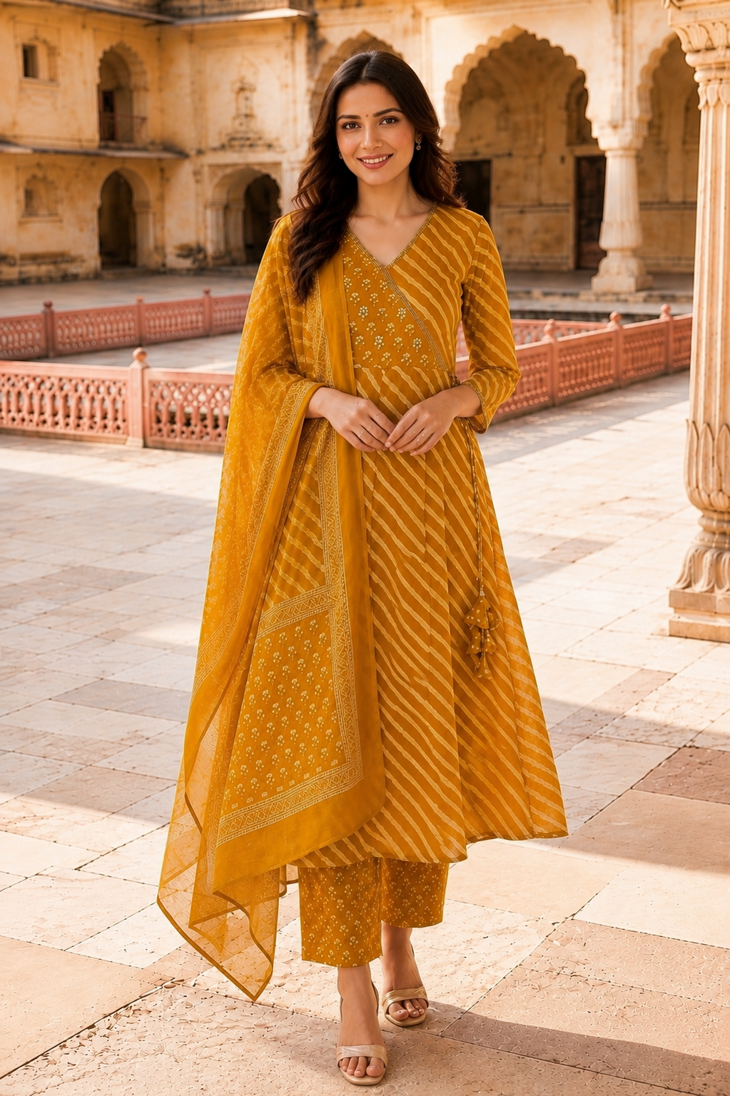 Marigold Leheriya Angrakha Set