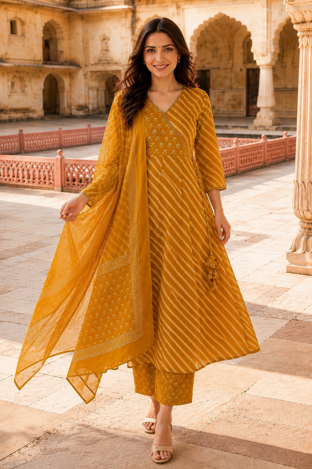 Marigold Leheriya Angrakha Set