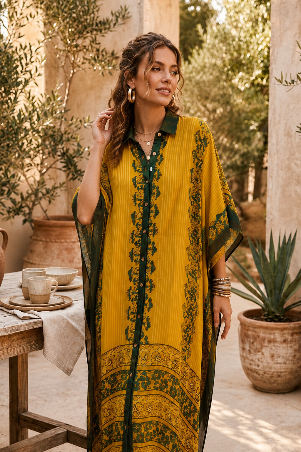 Sunehri Gulab Modal Silk Kaftan in Natural Dye