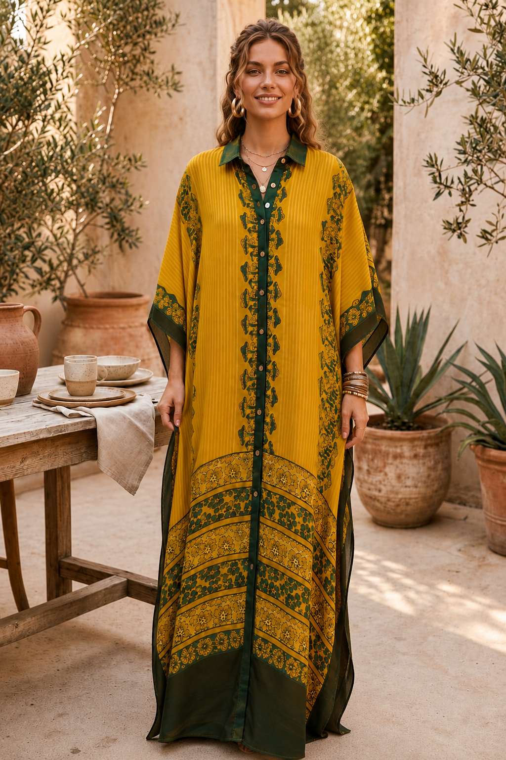 Sunehri Gulab Modal Silk Kaftan in Natural Dye
