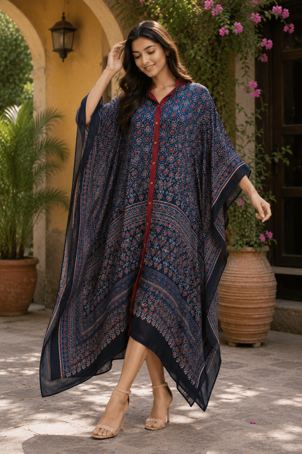 Ajrakh Aangan Modal Silk Kaftan